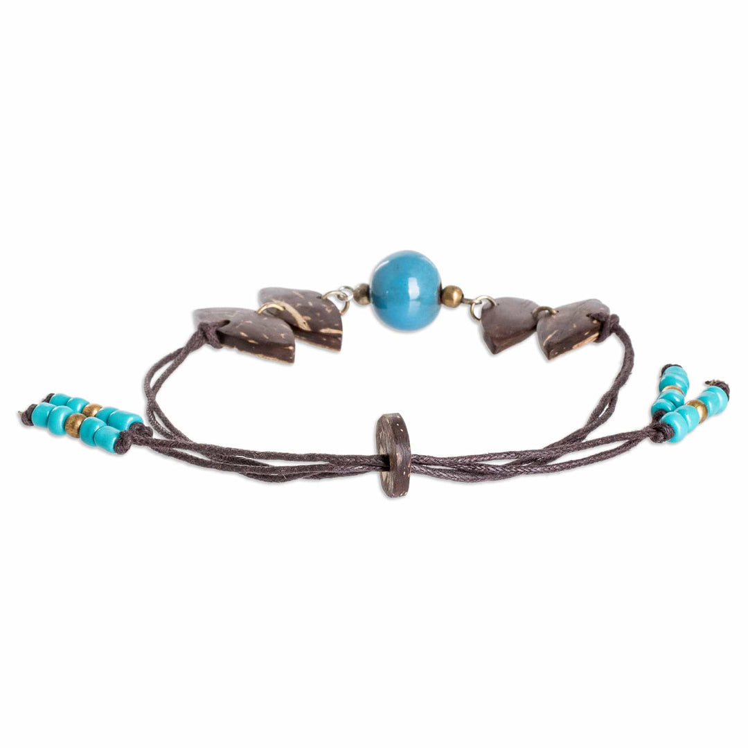 Handmade Coconut Shell Pendant Bracelet with Ceramic Bead - Natural Vibrancy