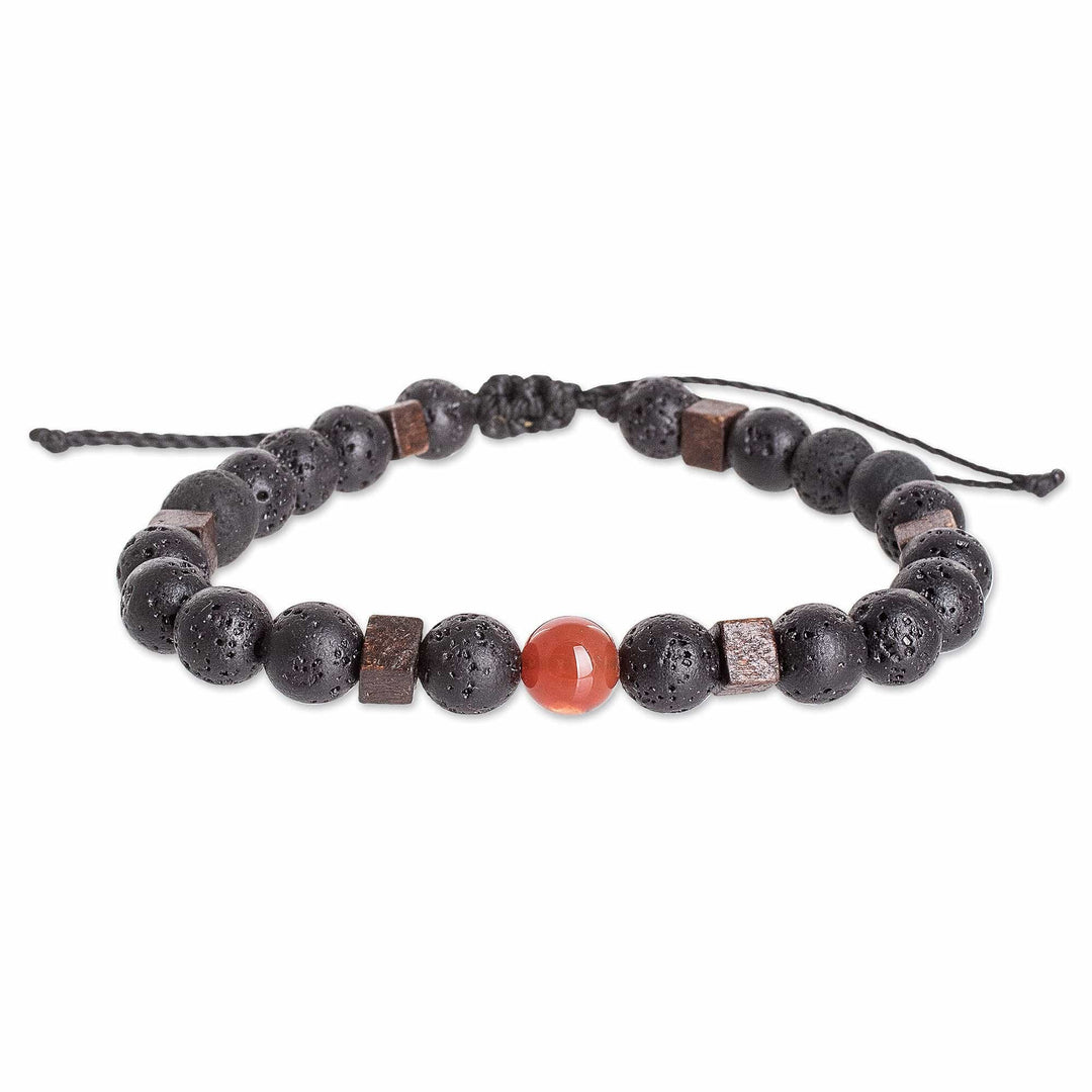 Men's Carnelian Lava Stone and Wood Beaded Diffuser Bracelet - Absolute Vitality