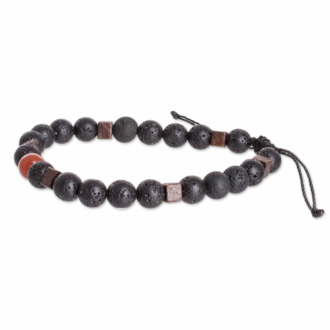 Men's Carnelian Lava Stone and Wood Beaded Diffuser Bracelet - Absolute Vitality