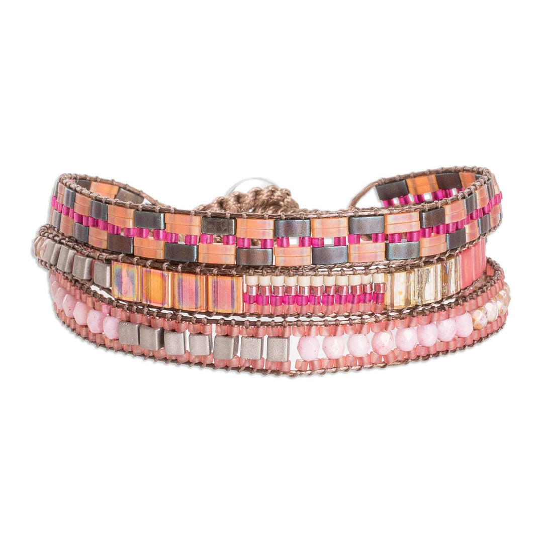 Multi-Strand Beaded Bracelet with Pewter Button Closure - Tropic Shine