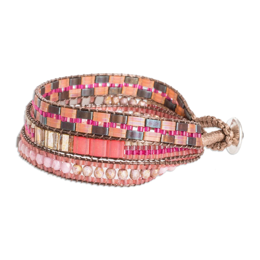 Multi-Strand Beaded Bracelet with Pewter Button Closure - Tropic Shine