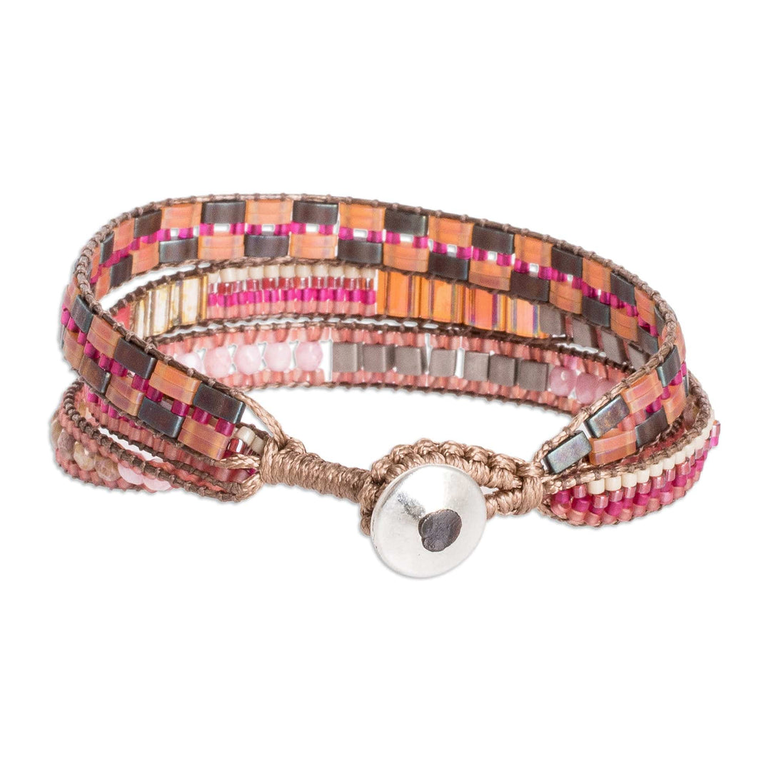 Multi-Strand Beaded Bracelet with Pewter Button Closure - Tropic Shine