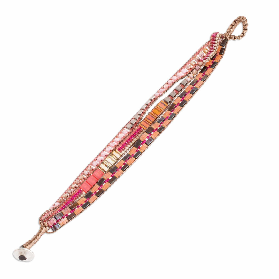 Multi-Strand Beaded Bracelet with Pewter Button Closure - Tropic Shine