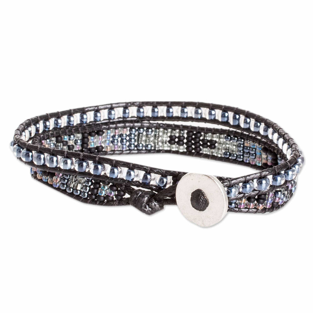 Beaded Positive Energy Long Wrap Bracelet in Black & Grey - Trendy Makeover