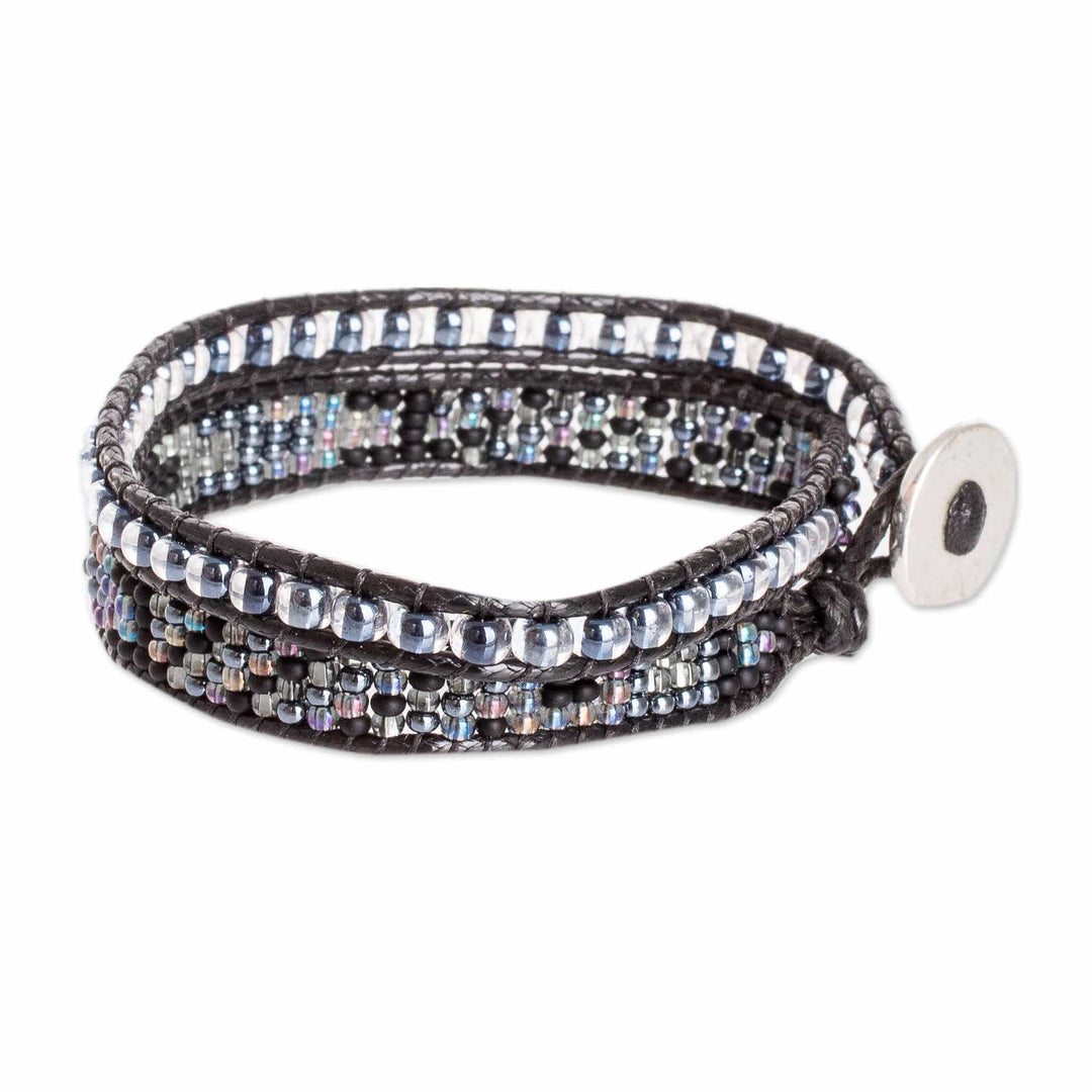 Beaded Positive Energy Long Wrap Bracelet in Black & Grey - Trendy Makeover