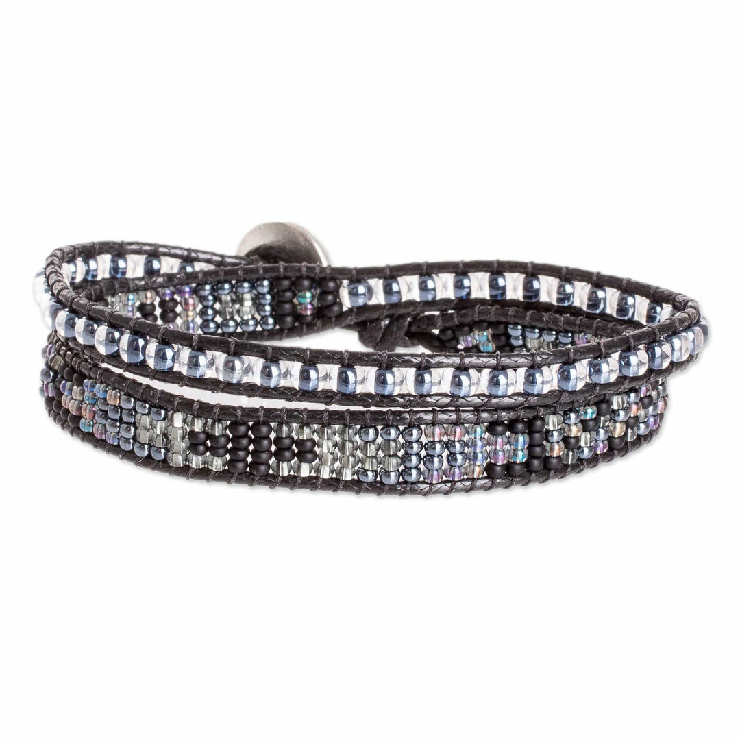 Beaded Positive Energy Long Wrap Bracelet in Black & Grey - Trendy Makeover