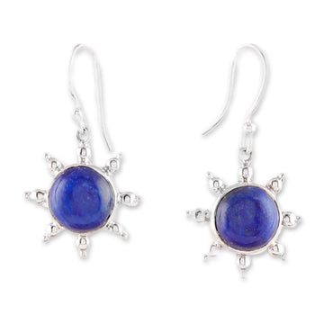 Polished Sun-Themed Lapis Lazuli Dangle Earrings from India - Solar Intuition