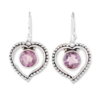 Heart-Shaped Faceted 4-Carat Round Amethyst Dangle Earrings - Wise Heartbeat