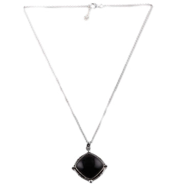 Polished Diamond-Shaped Onyx Cabochon Pendant Necklace - Nocturnal Affair