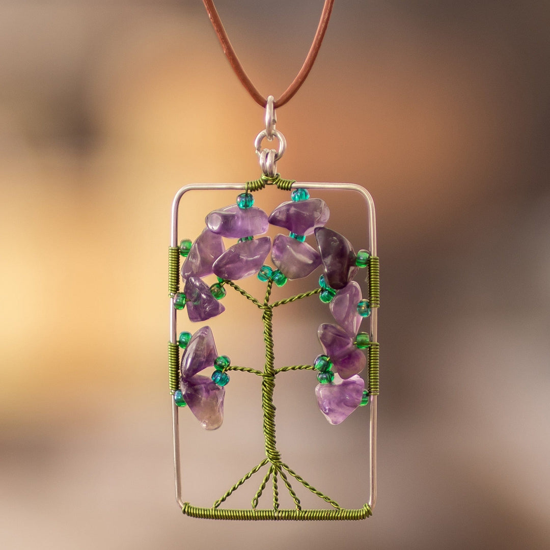 Tree-Themed Purple and Green Amethyst Pendant Necklace - Sylvan Purple –  GlobeIn