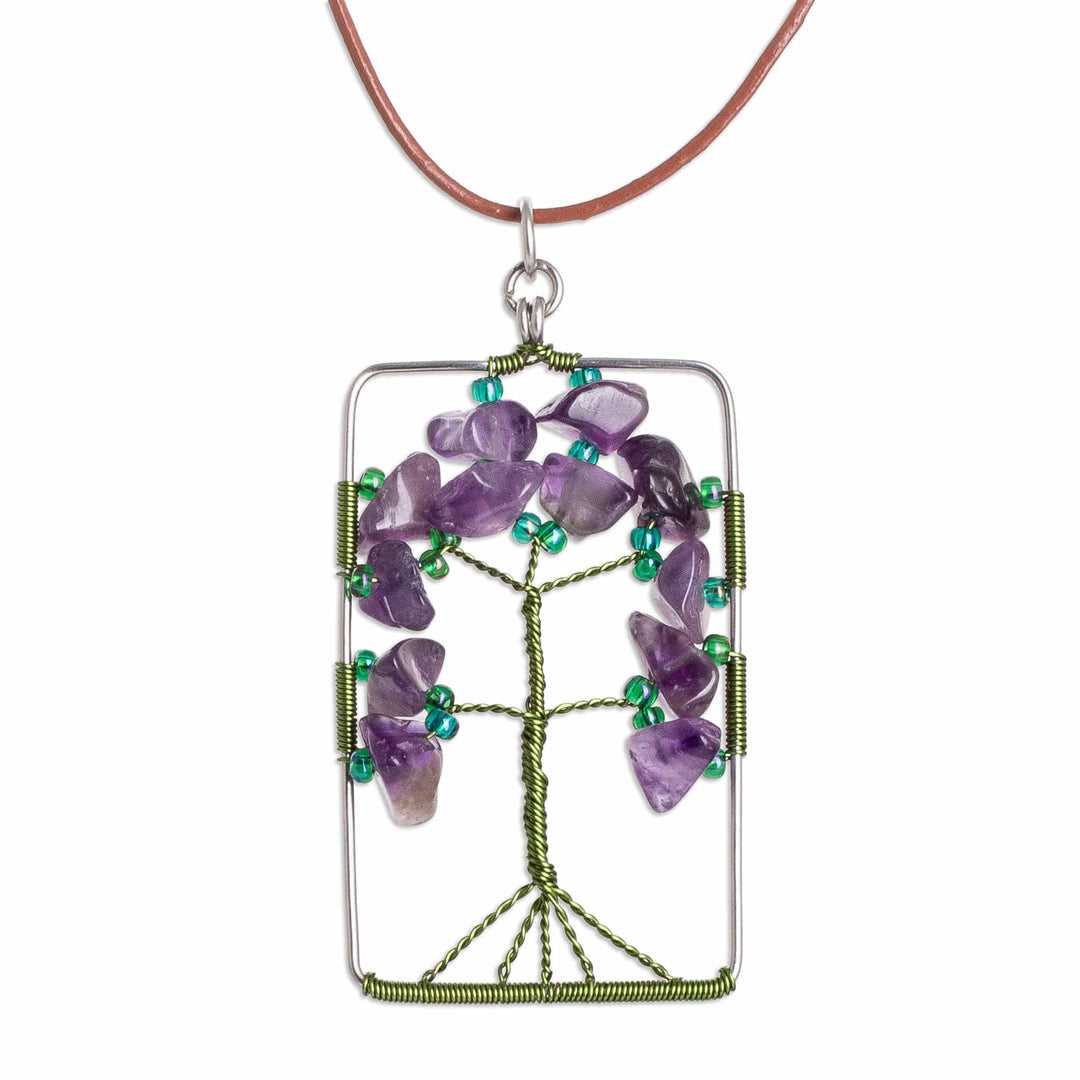 Tree-Themed Purple and Green Amethyst Pendant Necklace - Sylvan Purple