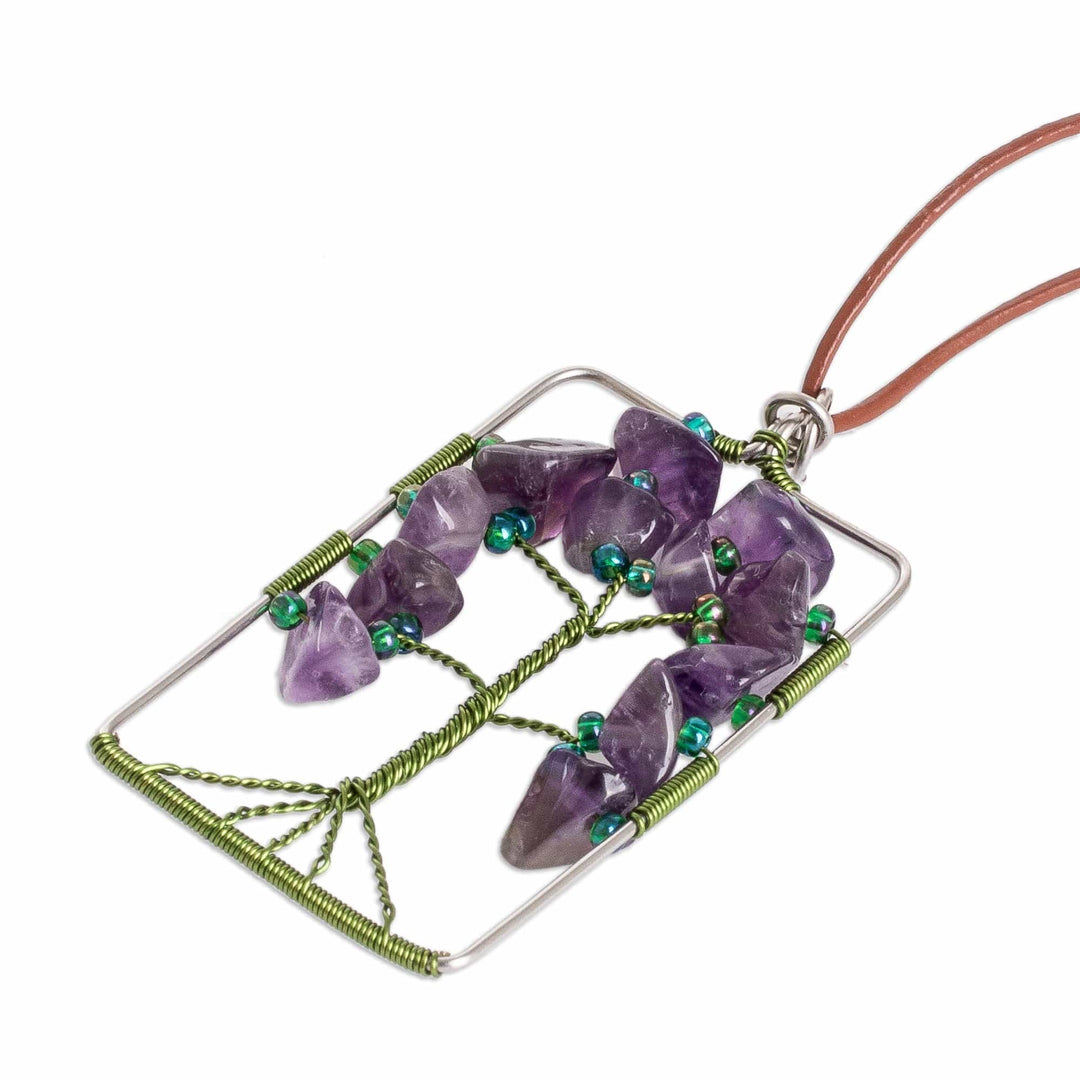 Tree-Themed Purple and Green Amethyst Pendant Necklace - Sylvan Purple