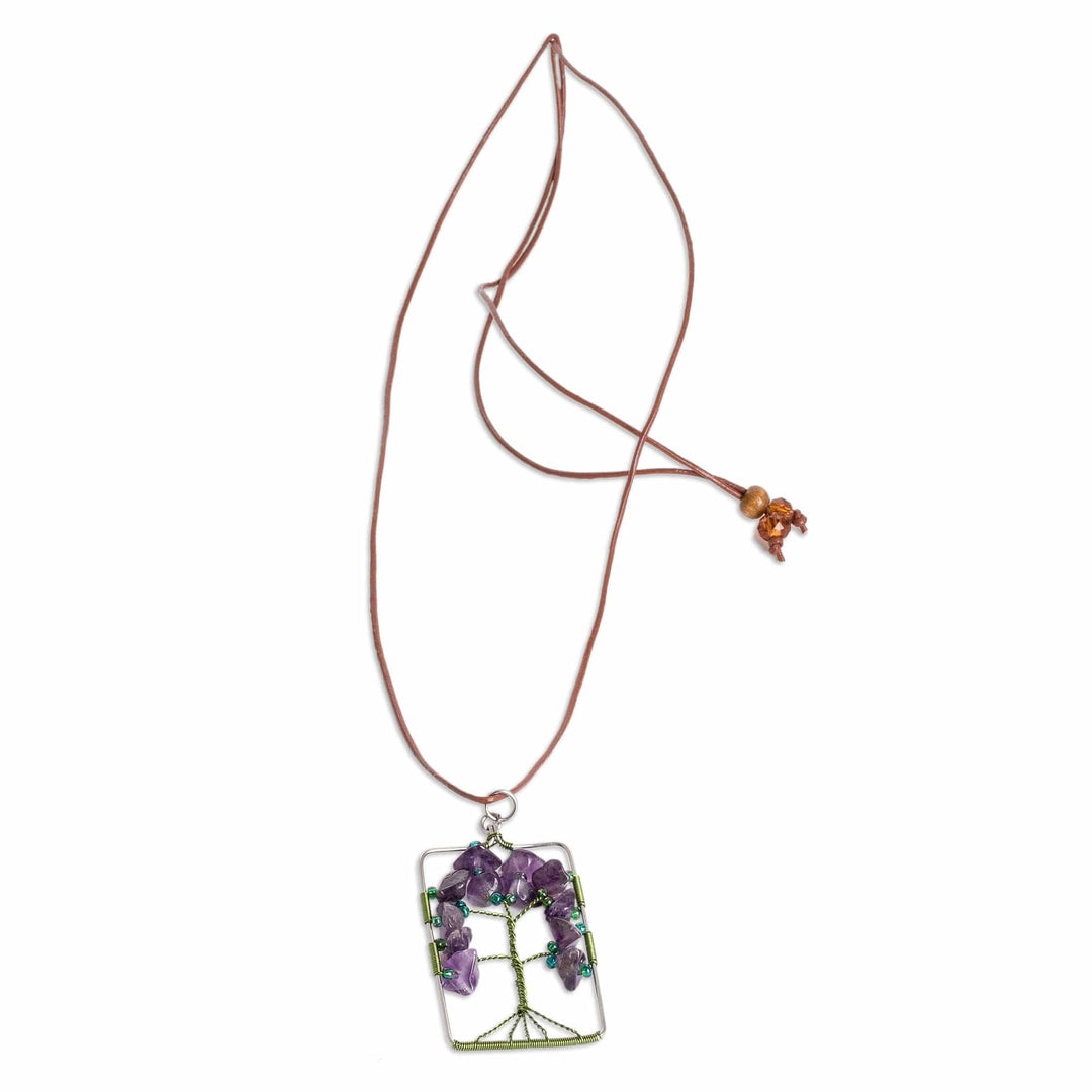 Tree-Themed Purple and Green Amethyst Pendant Necklace - Sylvan Purple