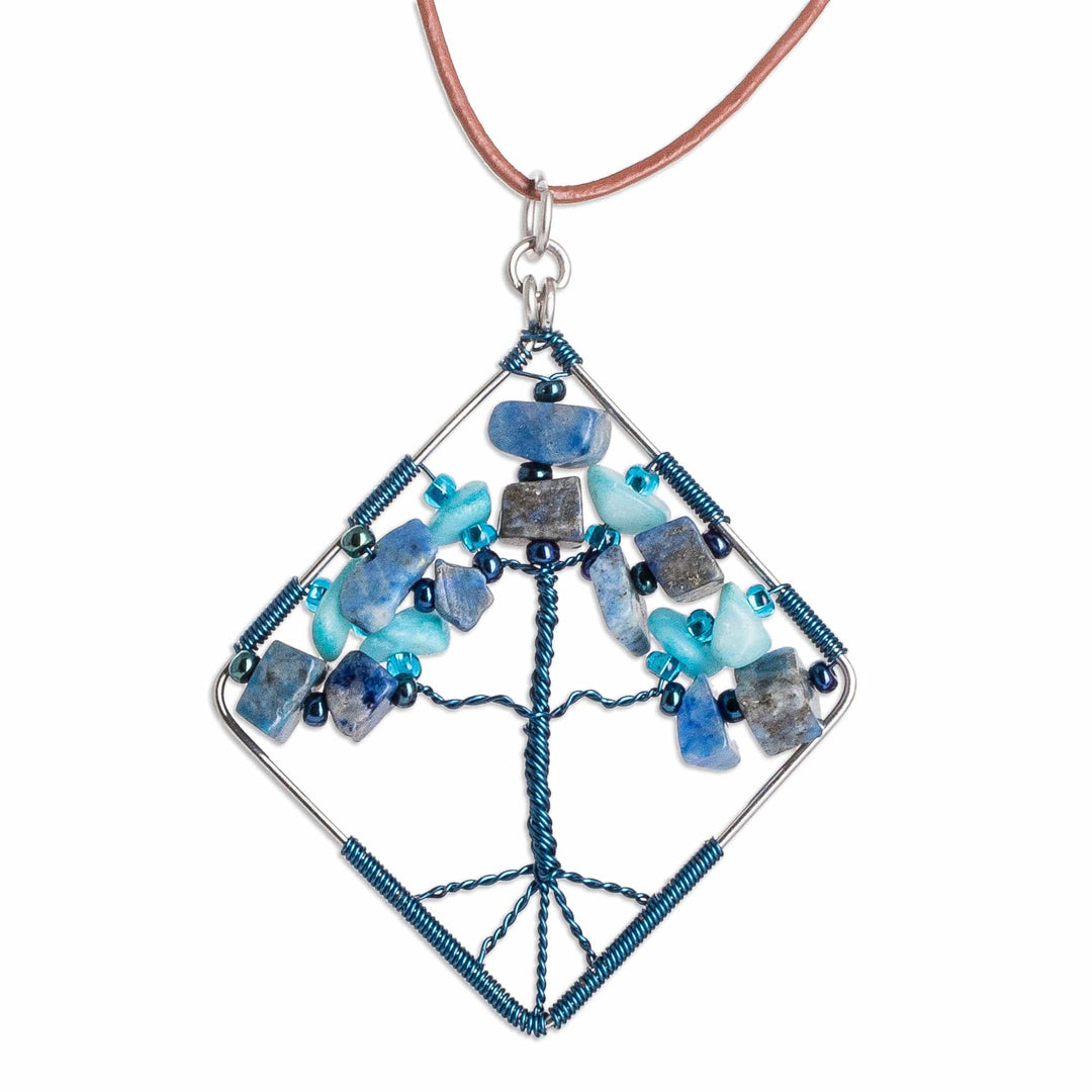 Diamond-Shaped Blue Jasper and Quartz Pendant Necklace - Nature's Blue Diamond