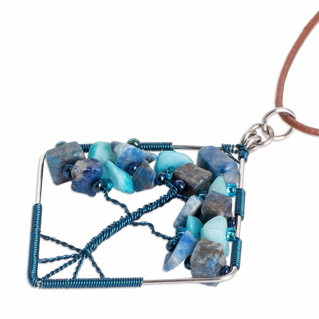 Diamond-Shaped Blue Jasper and Quartz Pendant Necklace - Nature's Blue Diamond