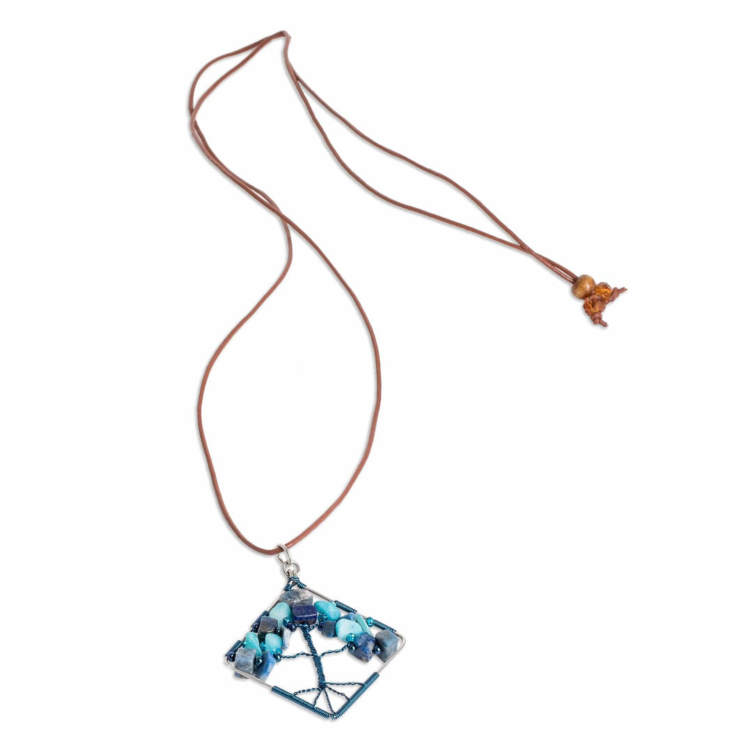 Diamond-Shaped Blue Jasper and Quartz Pendant Necklace - Nature's Blue Diamond