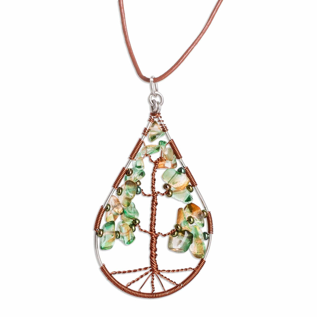 Drop-Shaped Tree-Themed Natural Peridot Pendant Necklace - Drop of Life in Green