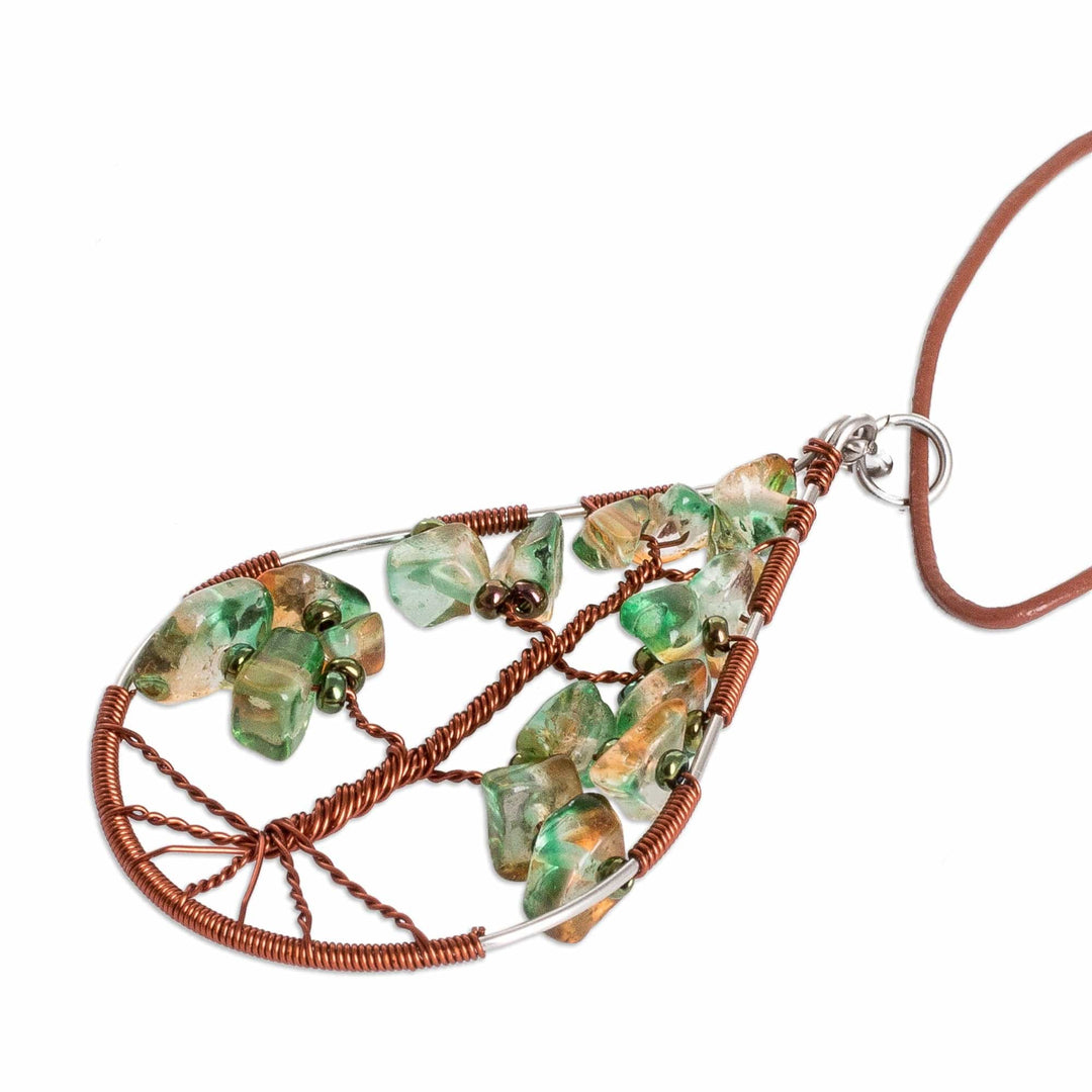 Drop-Shaped Tree-Themed Natural Peridot Pendant Necklace - Drop of Life in Green