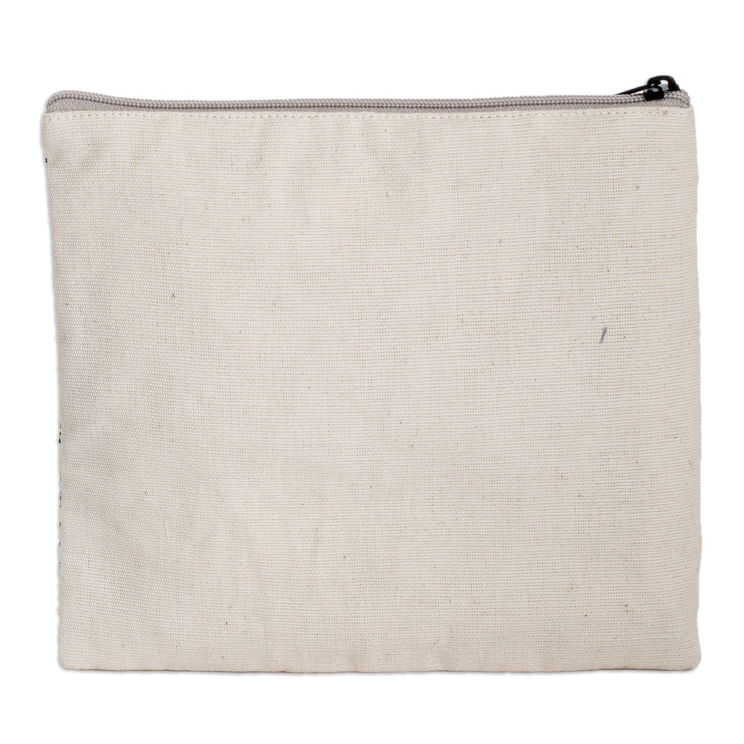 Geometric Patterned Zippered Ivory Cotton Cosmetic Bag - Stellar Paths
