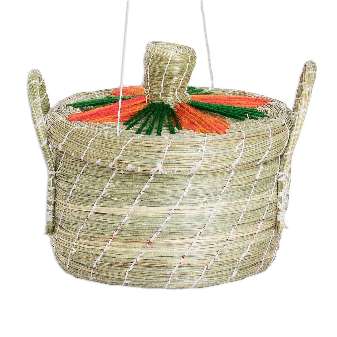 Handwoven Floral Orange Natural Fiber Basket from Guatemala - Joyful Spring