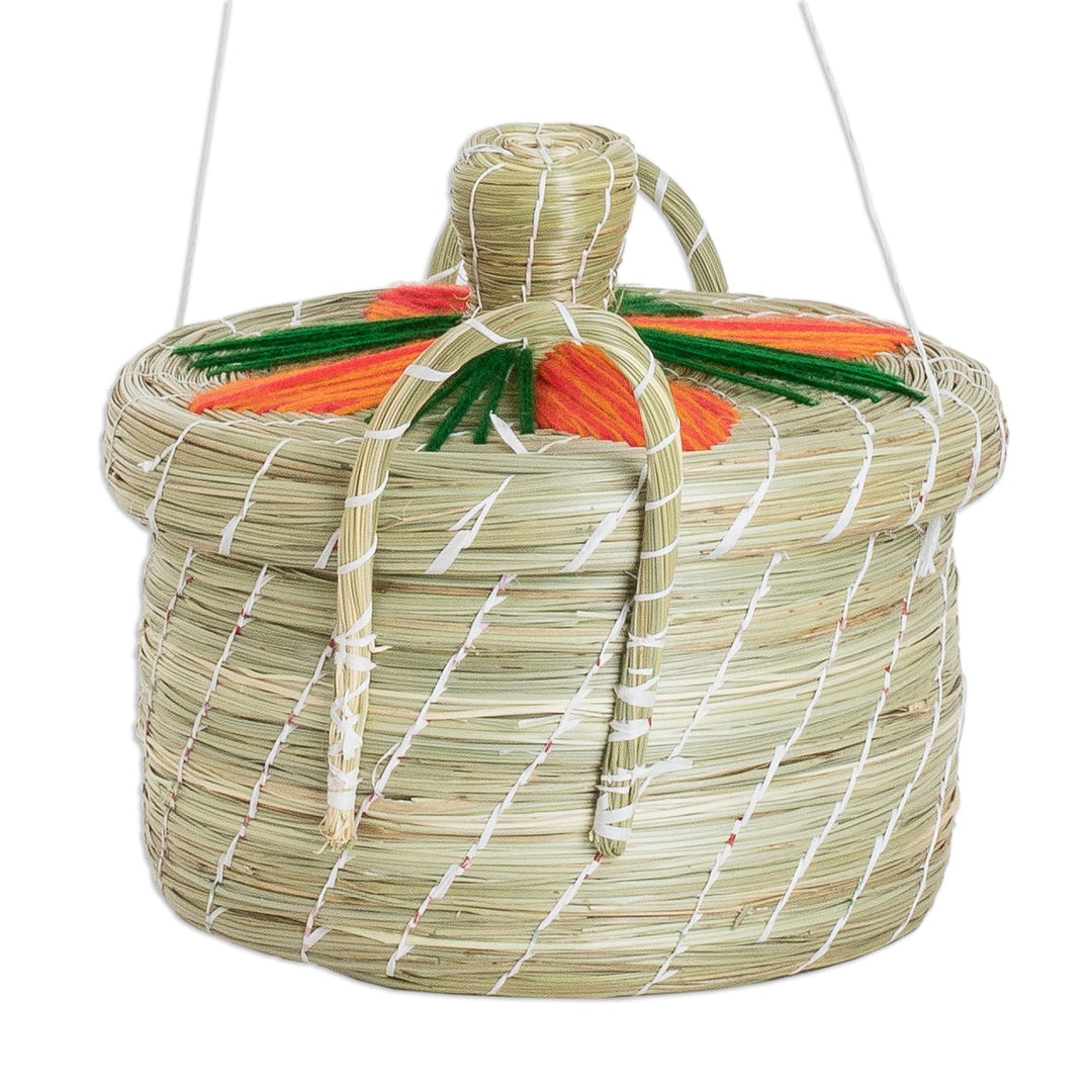 Handwoven Floral Orange Natural Fiber Basket from Guatemala - Joyful Spring