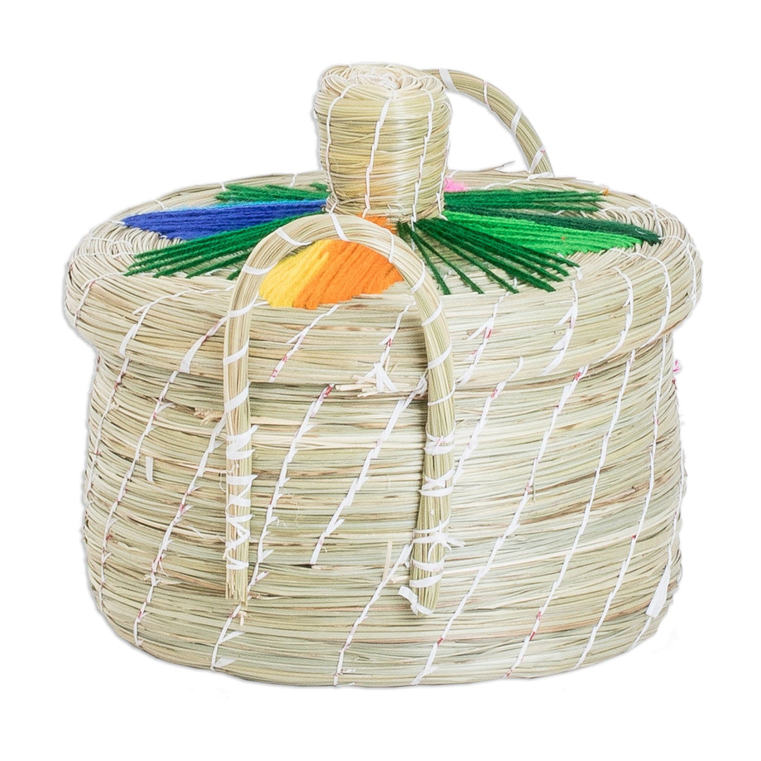 Handwoven Floral Multicolor Natural Fiber Basket - Tropical Spring