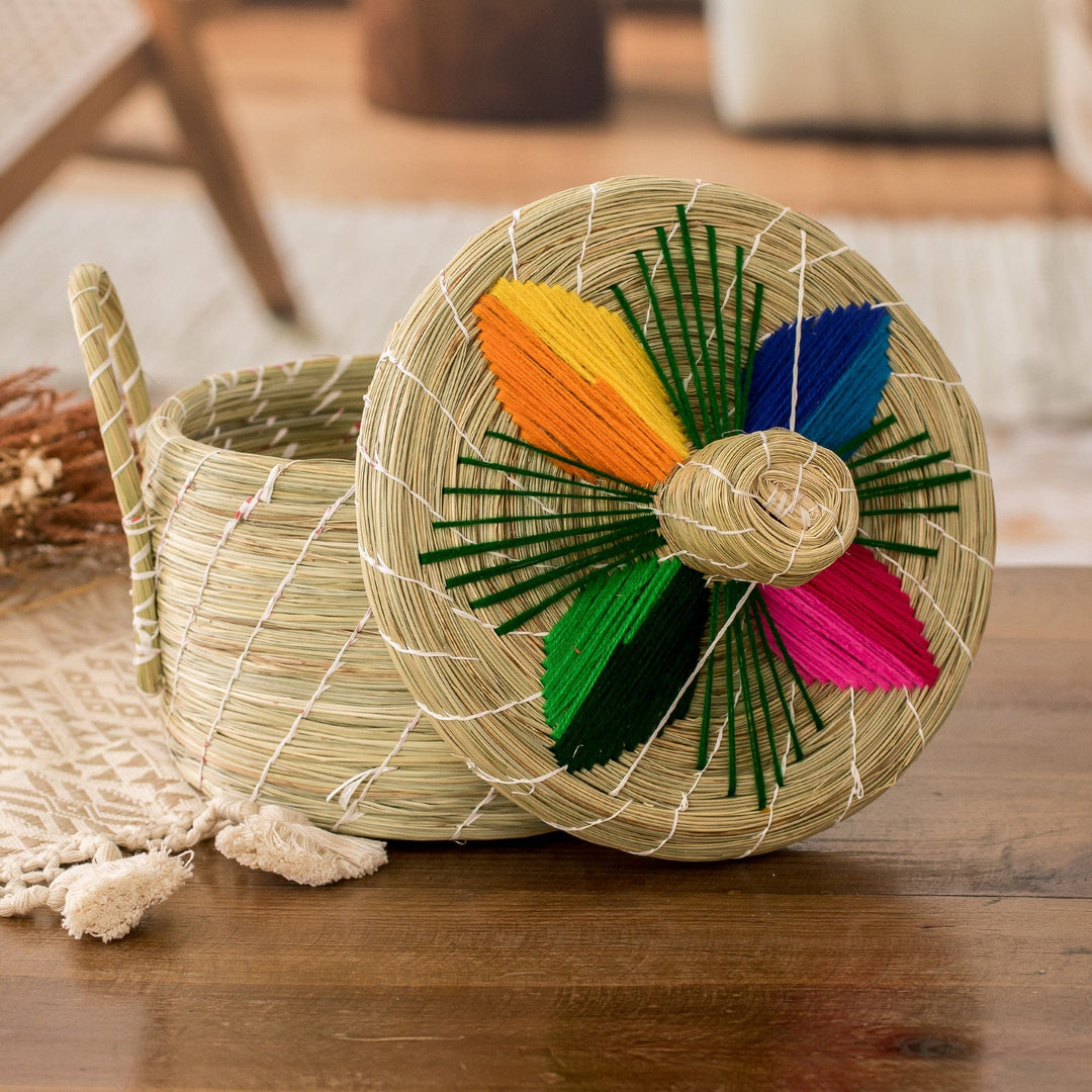 Handwoven Floral Multicolor Natural Fiber Basket - Tropical Spring