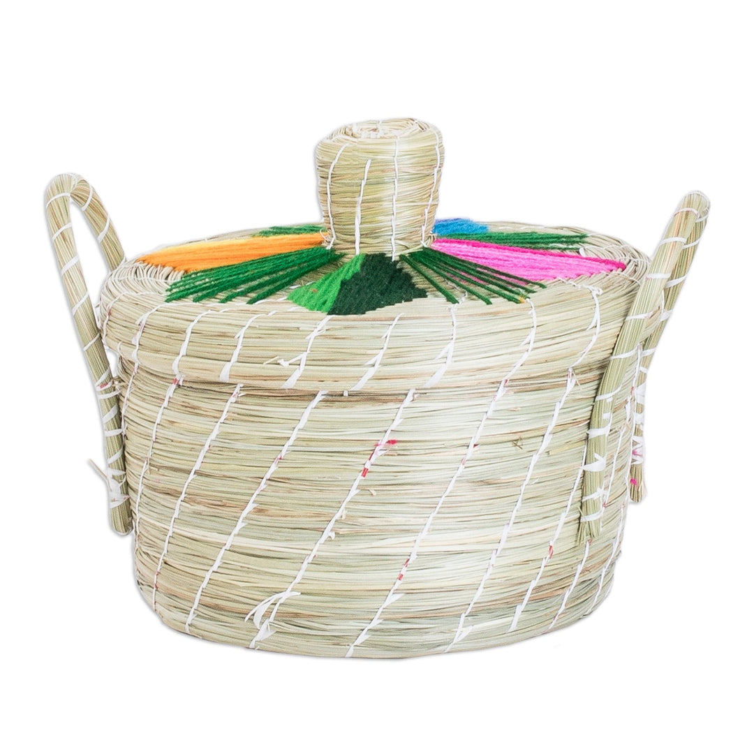 Handwoven Floral Multicolor Natural Fiber Basket - Tropical Spring