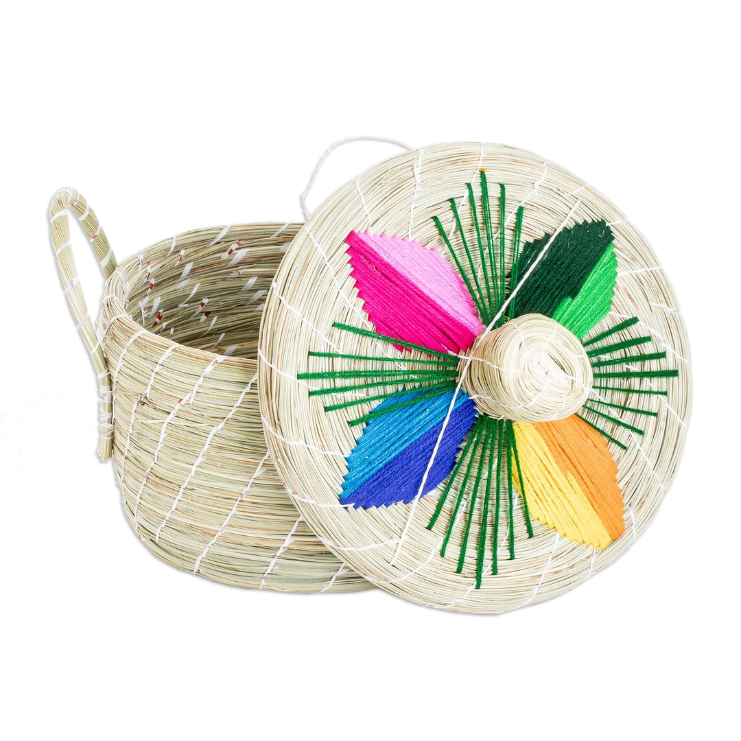 Handwoven Floral Multicolor Natural Fiber Basket - Tropical Spring