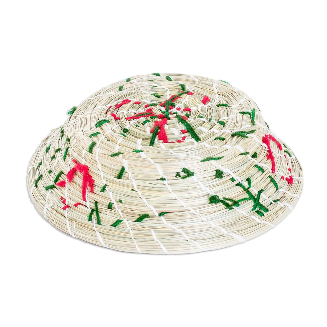 Handwoven Natural Fiber Decorative Basket with Red Blooms - Romance Branches