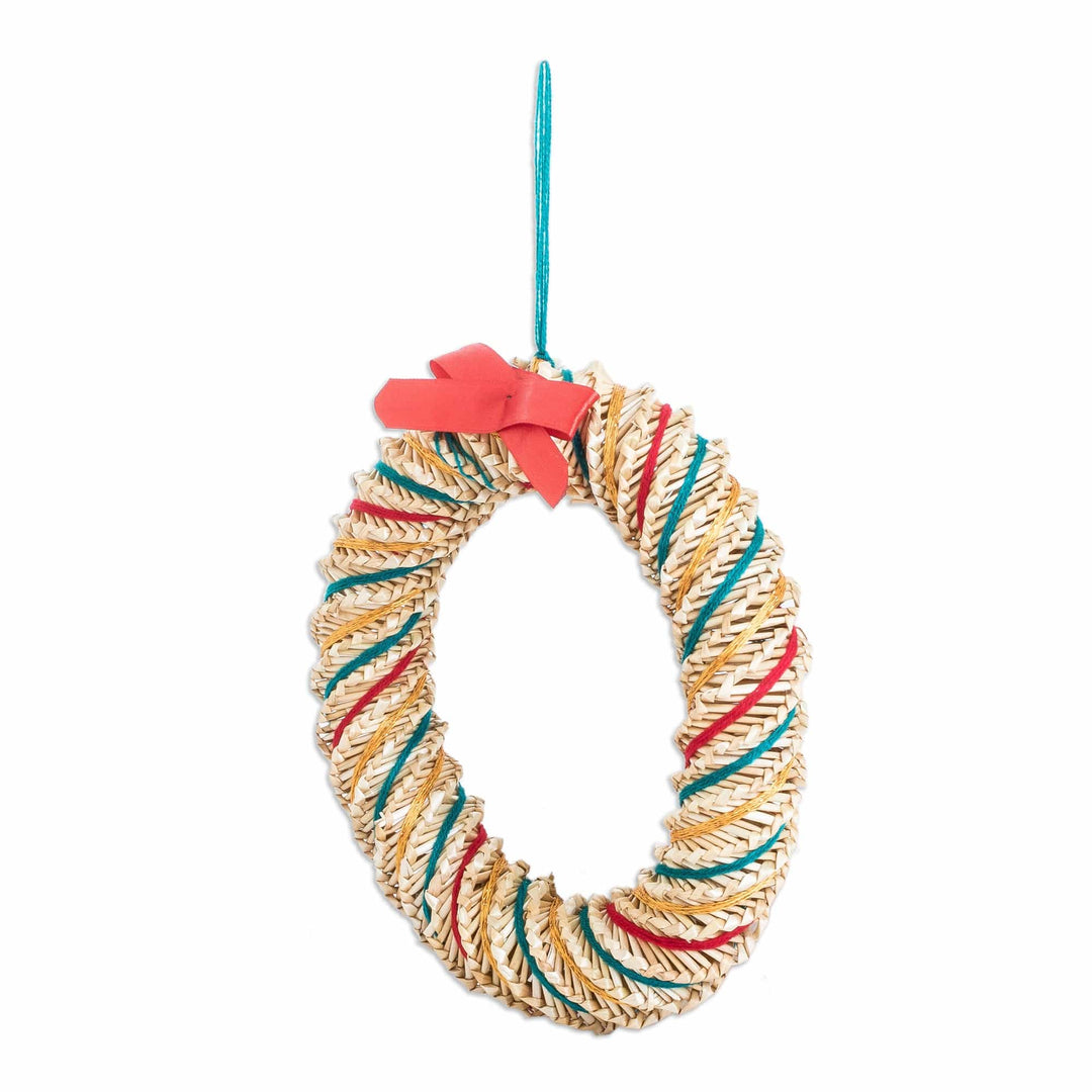 Handwoven Colorful Natural Fiber Wreath with Ribbon - Peace & Prosperity