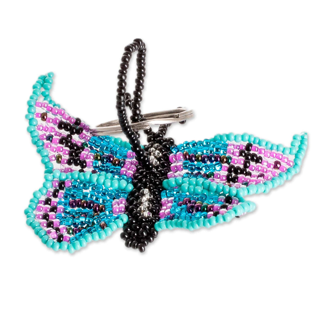 Turquoise and Purple Glass Beaded Butterfly Keychain - Sweet Hopes