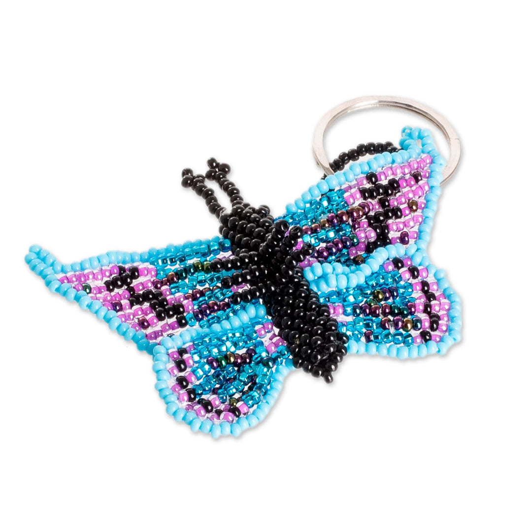 Handcrafted Blue and Purple Glass Beaded Butterfly Keychain - Magical Hopes