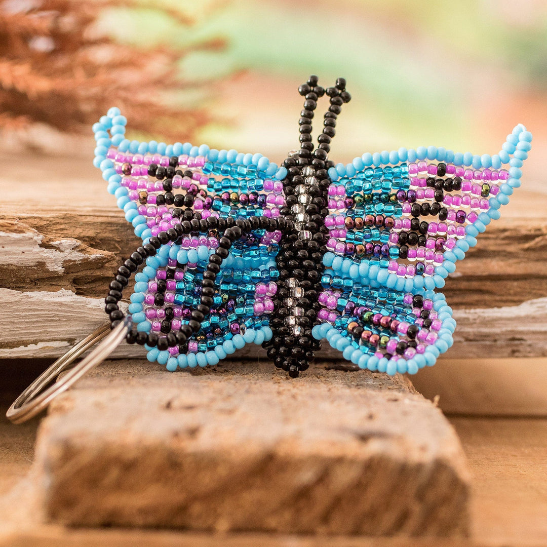 Handcrafted Blue and Purple Glass Beaded Butterfly Keychain - Magical Hopes