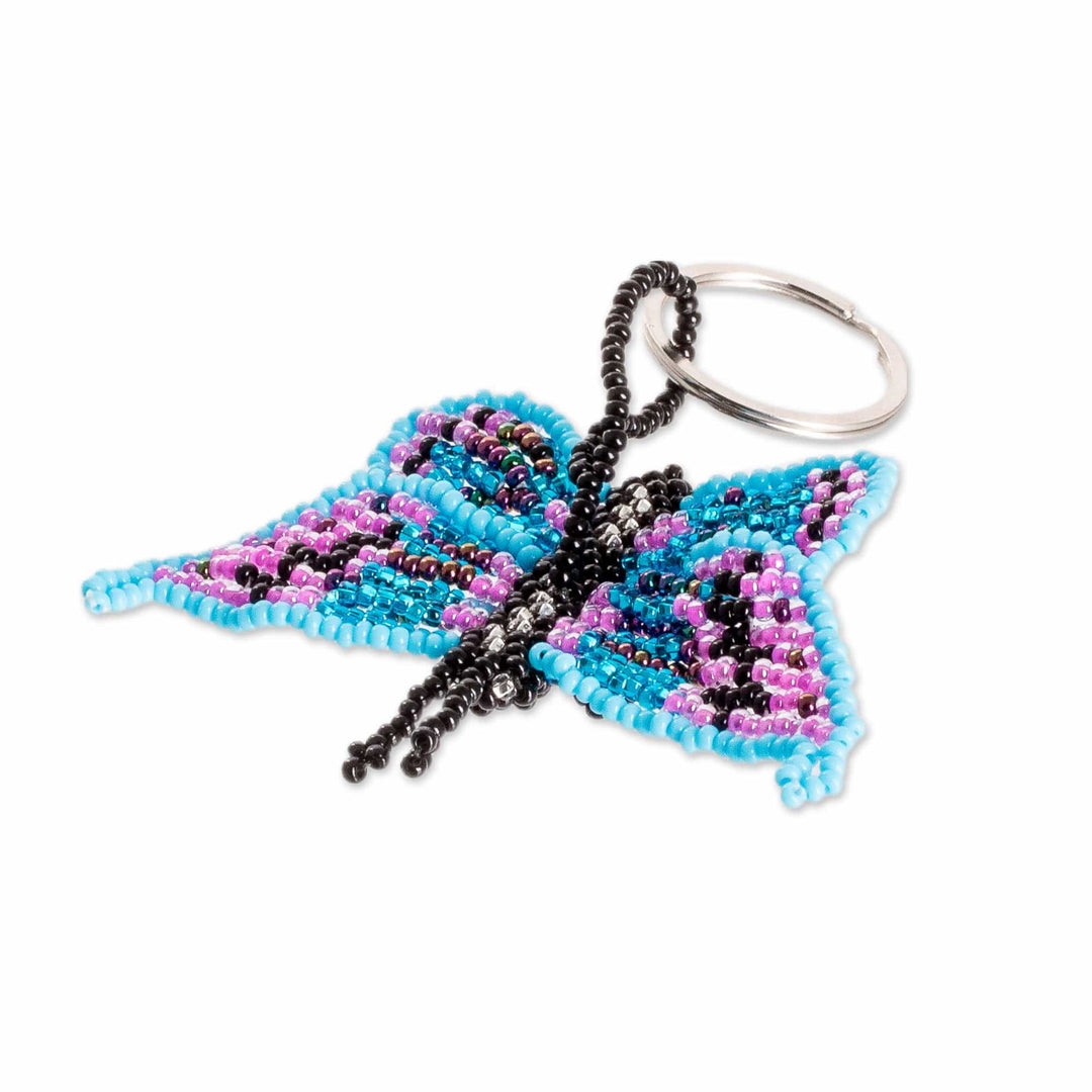 Handcrafted Blue and Purple Glass Beaded Butterfly Keychain - Magical Hopes
