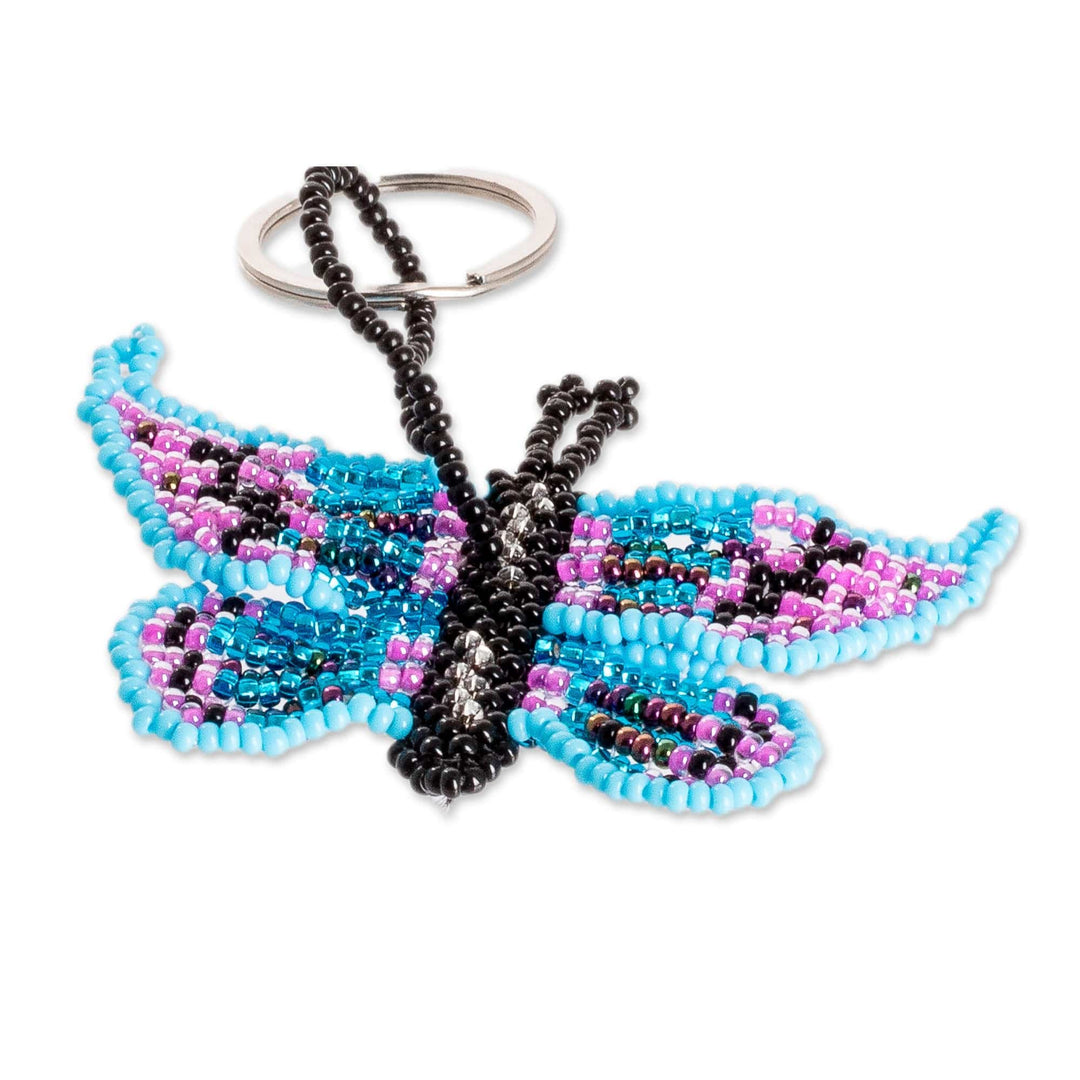 Handcrafted Blue and Purple Glass Beaded Butterfly Keychain - Magical Hopes