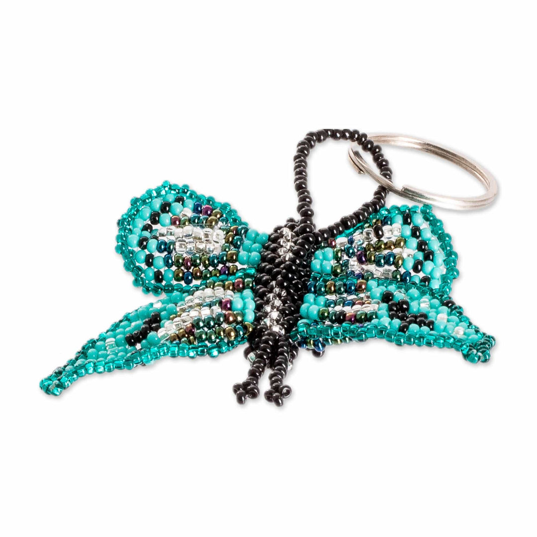 Handcrafted Green and Black Glass Beaded Butterfly Keychain - Vital Hopes