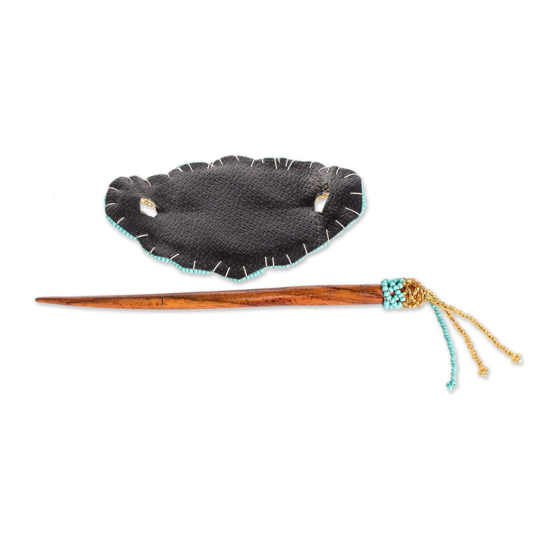 Handcrafted Floral Turquoise and Golden Glass Beaded Hairpin - Paradise Lady in Turquoise