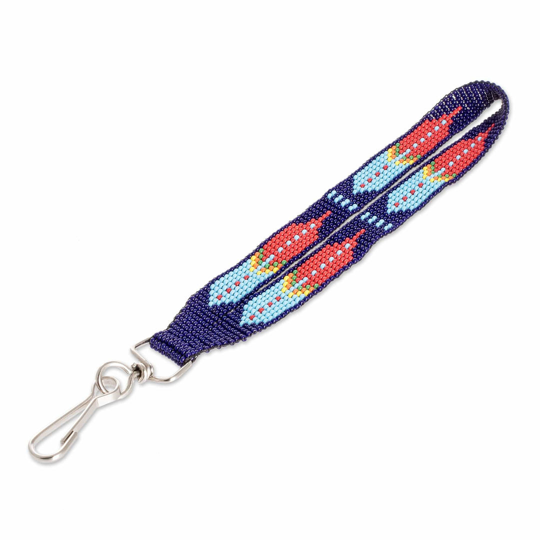 Handcrafted Geometric Glass Beaded Keychain in Blue - Key to Enchantment