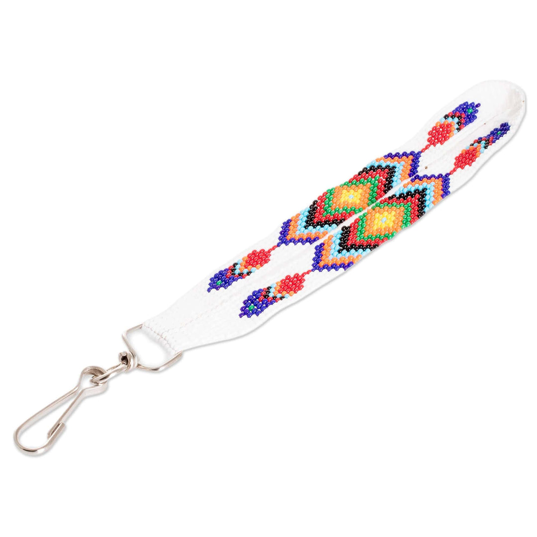 Handcrafted Geometric Glass Beaded Keychain in White - Key to Elegance