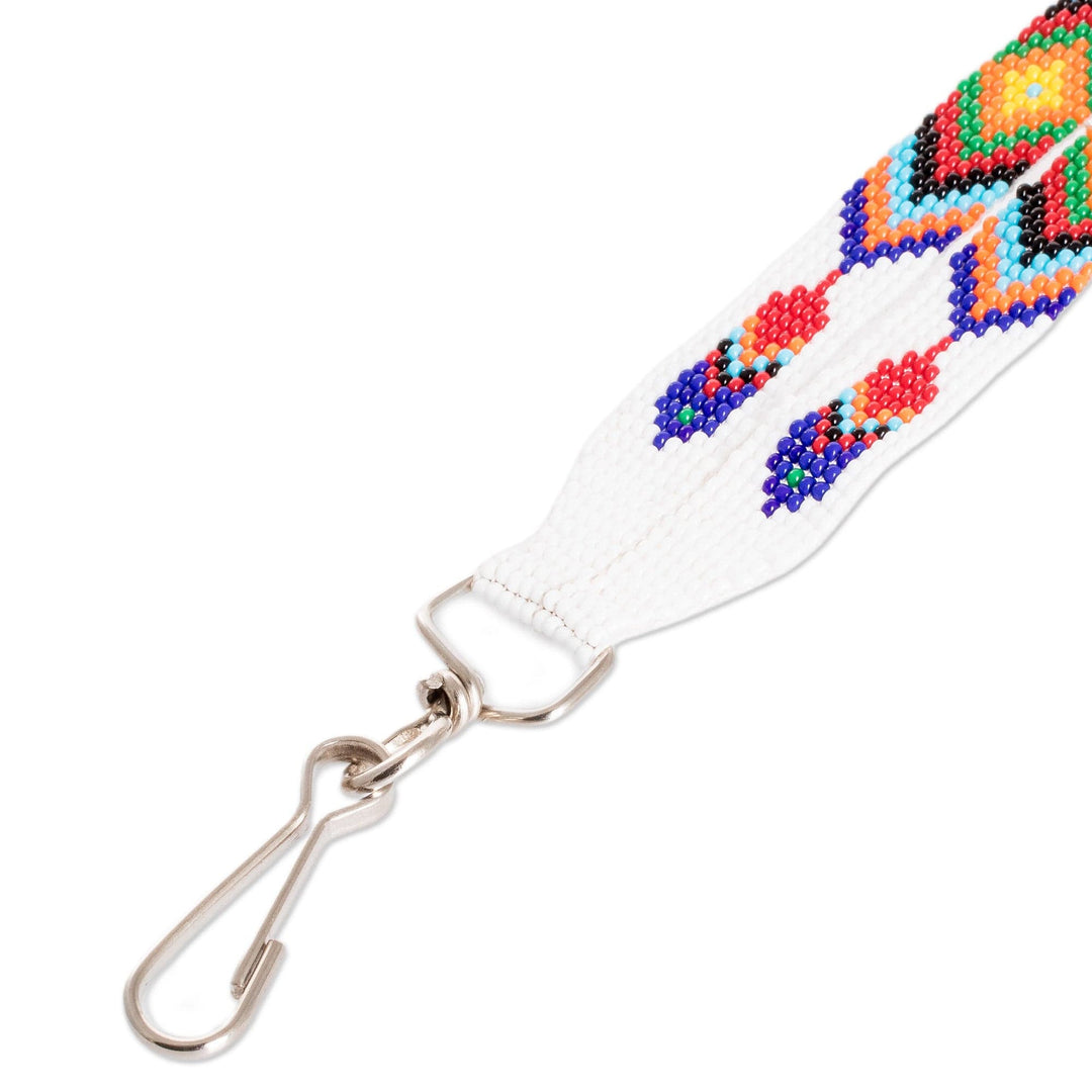 Handcrafted Geometric Glass Beaded Keychain in White - Key to Elegance
