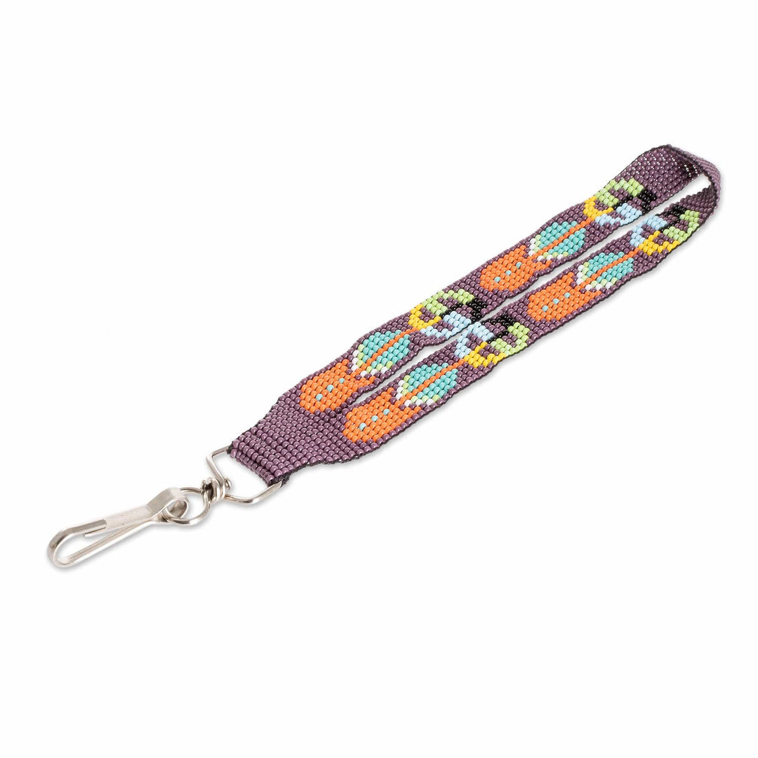 Handcrafted Geometric Glass Beaded Keychain in Purple - Key to Dreams
