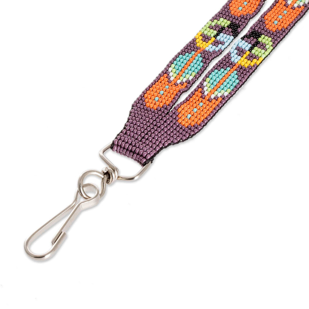 Handcrafted Geometric Glass Beaded Keychain in Purple - Key to Dreams