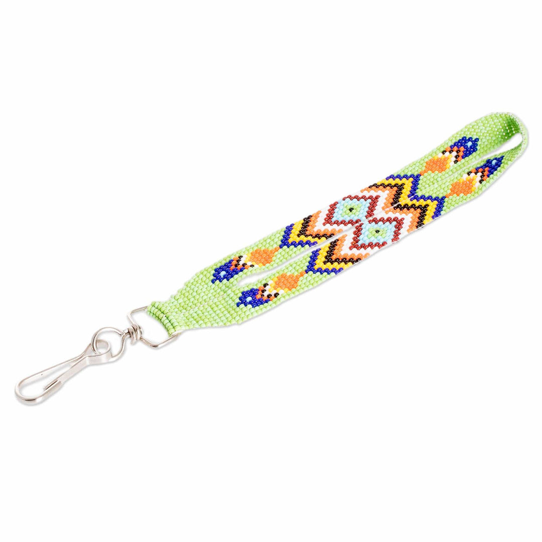 Handcrafted Geometric Glass Beaded Keychain in Bright Green - Key to Arcadia