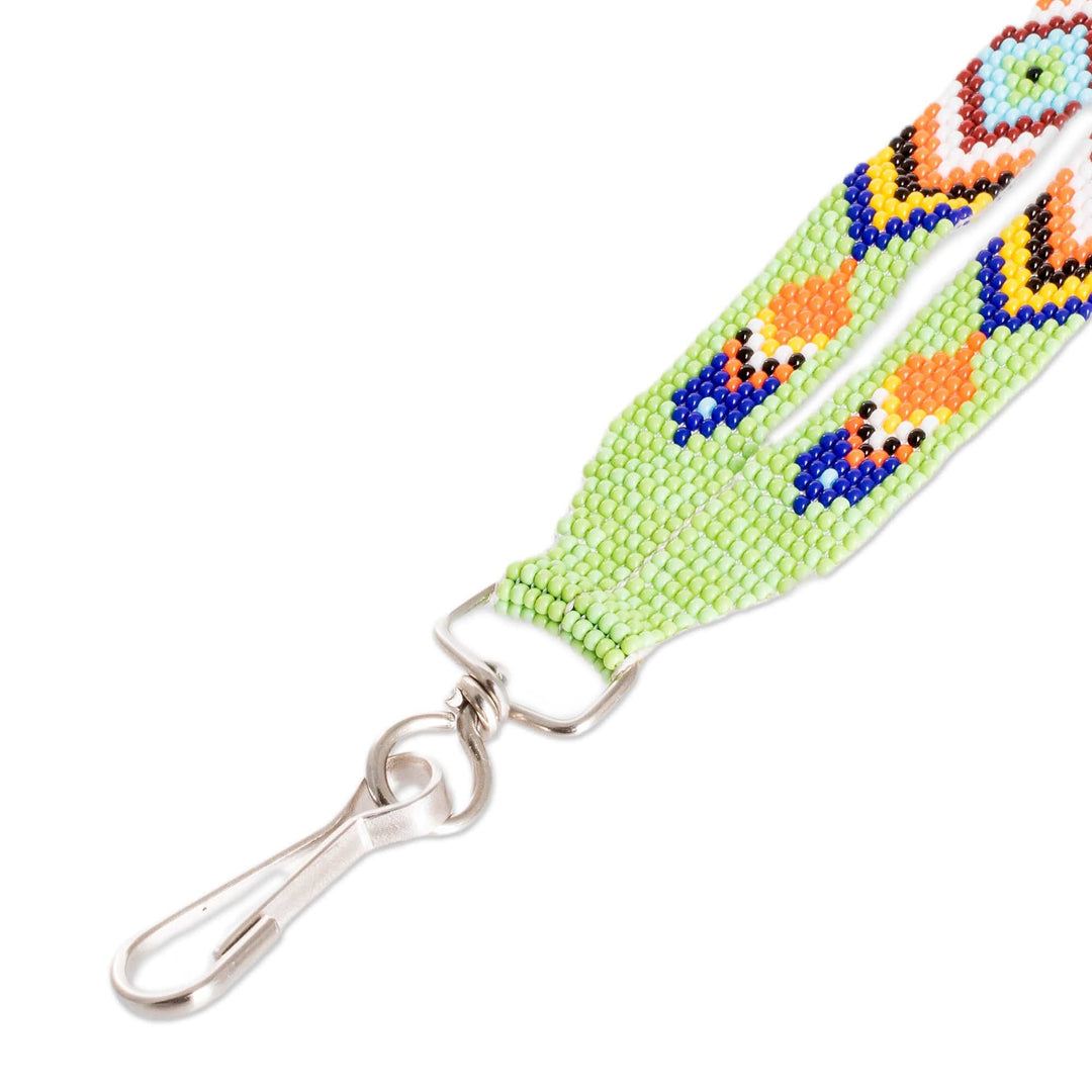 Handcrafted Geometric Glass Beaded Keychain in Bright Green - Key to Arcadia
