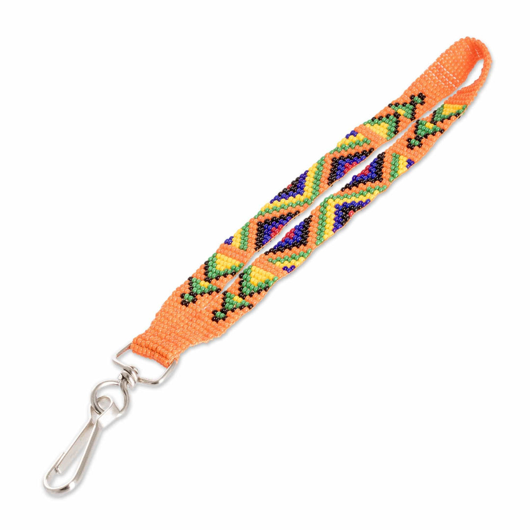 Handcrafted Geometric Glass Beaded Keychain in Orange - Key to the Jungle