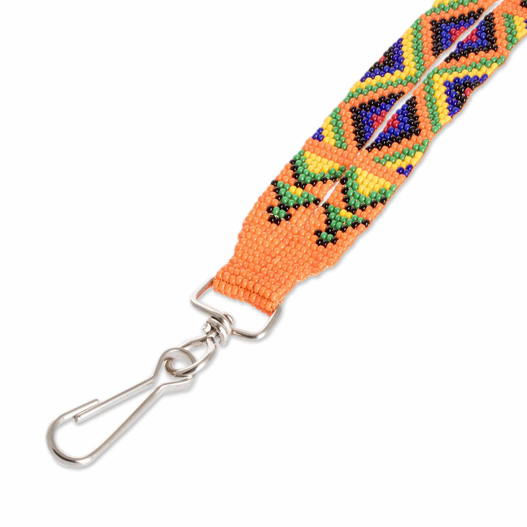 Handcrafted Geometric Glass Beaded Keychain in Orange - Key to the Jungle