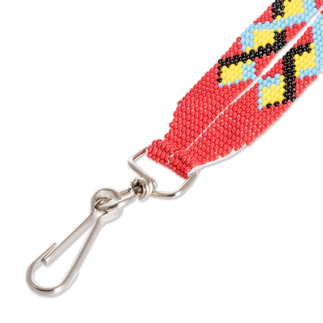 Handcrafted Geometric Glass Beaded Keychain in Red - Key to Romance