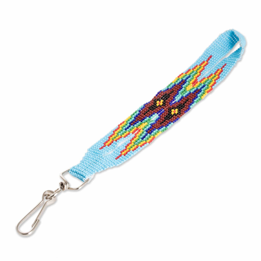 Handcrafted Geometric Glass Beaded Keychain in Bright Blue - Key to Eden