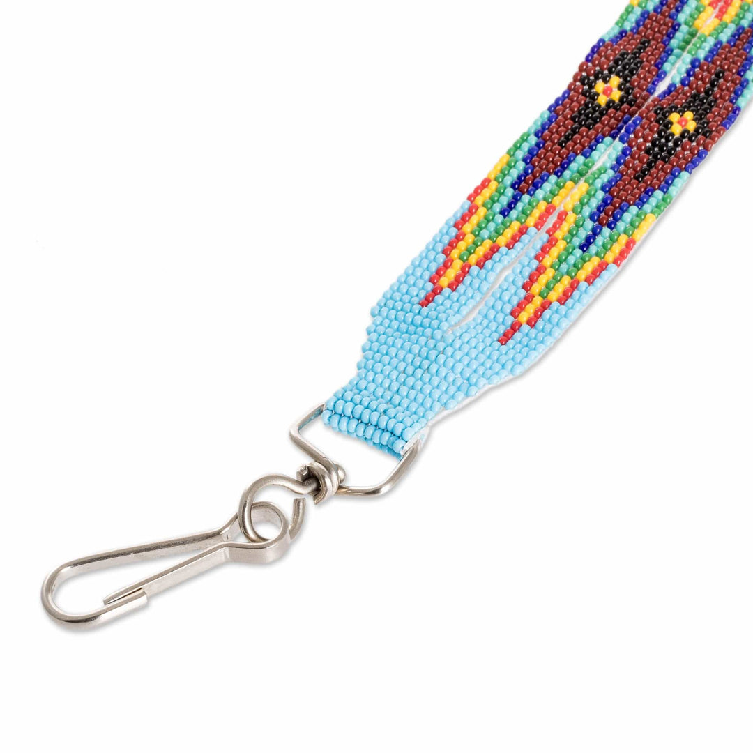 Handcrafted Geometric Glass Beaded Keychain in Bright Blue - Key to Eden